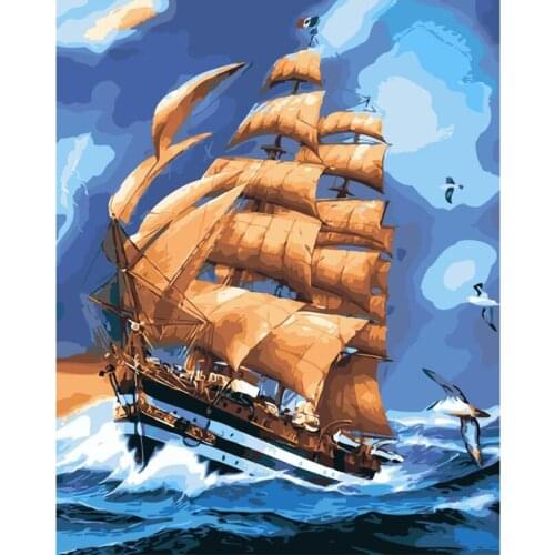 DIY Painting By Numbers Hand Painted Modern Canvas Painting Picture For Living Room Home Decor Wall Art Sea sailing boat HL324