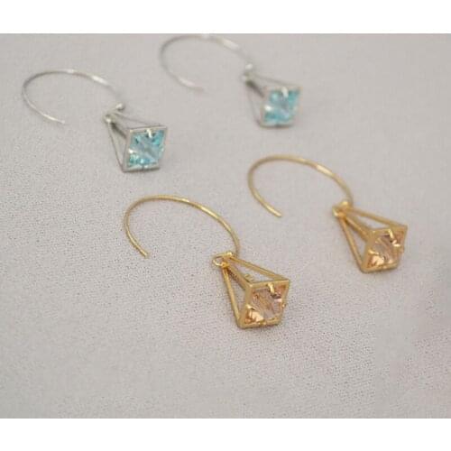 Design Pyramid Bird Cage Pendant Unique Earrings For Women Metal Brass Golden Silver Vintage Trend Accessories Cute Jewelry