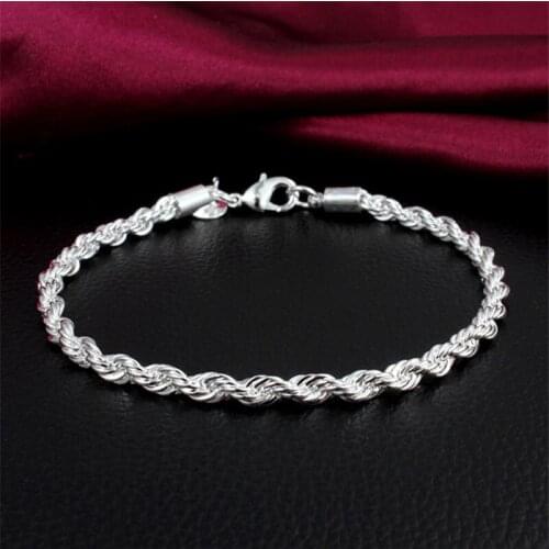 Elegant Silver plated Jewelry for women and men fashion Silver plated Chain Charm Flash twisted rope Bracelet Jewelry Bracelet