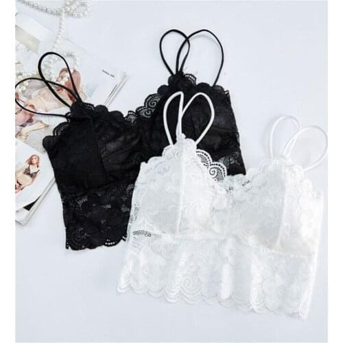 Hot Sell Womens Out Solid Vest Crochet Tank Tops Bra Women Lace Vest Bra Stylish Sexy Sleeveless Lace Flower Hollow