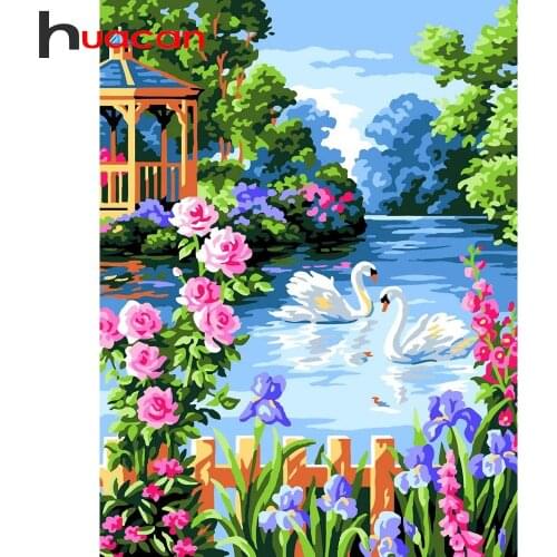 Huacan Full Drill Diamond Painting Swan Cross Stitch Home Decoration Diamond Embroidery Flowers Diamond Art