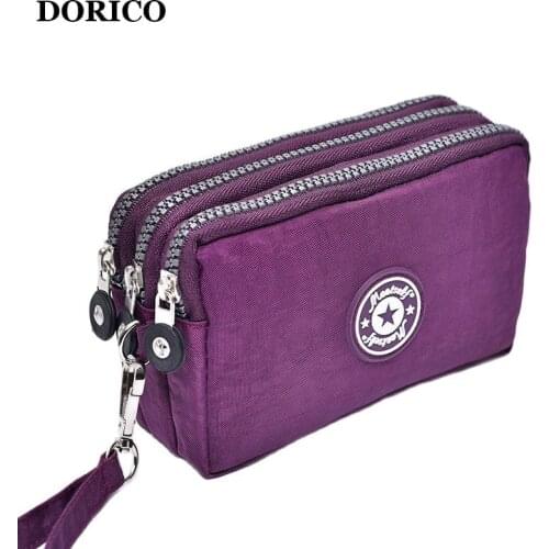 Coin Purse Women Small Wallet Washer Wrinkle Fabric Phone Purse Three Zippers Portable Make Up Bag Monederos Mujer Porte Monnaie