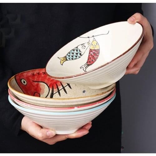 Creative Japanese-style Ceramic Hosa Ramen Bowl Large Ajisen Beef Noodle Bowl Consumer Commercial Noodle Bowl Soup Deep Plate