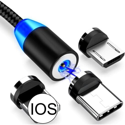 1M 2M LED Magnetic USB Cable Micro usb Type C Charger Mobile Phone Cable Cord 360 Rotation Fast Charging For iPhone 12 Xiaomi