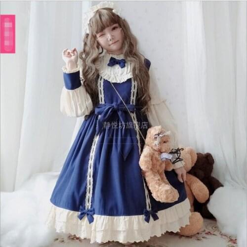 Teens Girls OP Sweet Dress Court Retro Kawaii Princess Lolita Dress Vestidos Japanese Harajuku Vintage Cos Loli Dress
