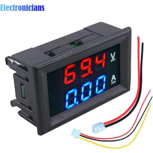 Mini Digital Voltmeter Ammeter DC 100V 10A Panel Amp Volt Current Meter Tester 0.56" Blue + Red Dual LED Display With Lines