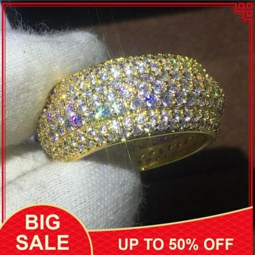 Fashion women Pave setting 300pcs AAAAA Cz Stone ring Yellow Gold Filled Anniversary wedding band rings for women Jewelry