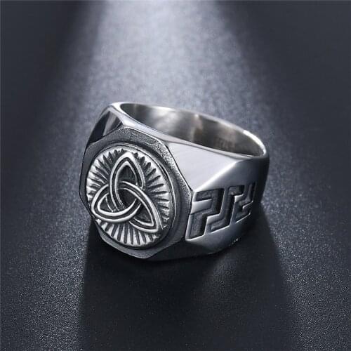 Mens Valknut Viking 316L Stainless Steel Ring Futhark Runes Compass Magic Stave Odin Ring Nordic Jewelry