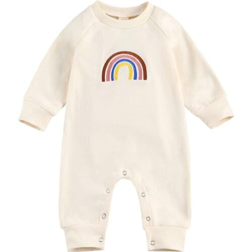 0-24M Spring Autumn Newborn Baby Boys Girls Clothes Rainbow Print Long Sleeve Romper Toddler Outfits