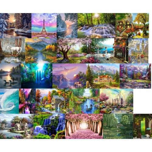 R44358 Landscape Swan Hut DIY Cross Stitch Embroidery Kits Craft Needlework Set Cotton Thread Printed Canvas Home Design