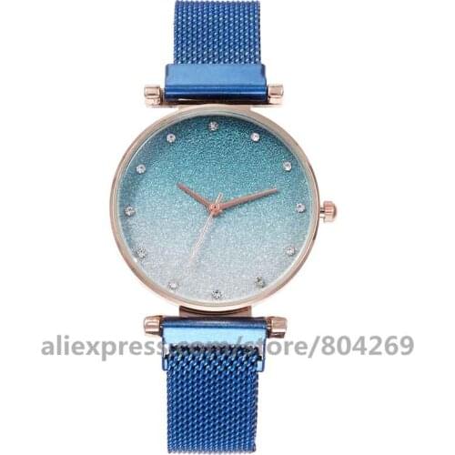 Wholesale Womens Quartz Magnet Buckle Sky Gradient Color Watch Alloy Strap Starry Ladies Watches 920636