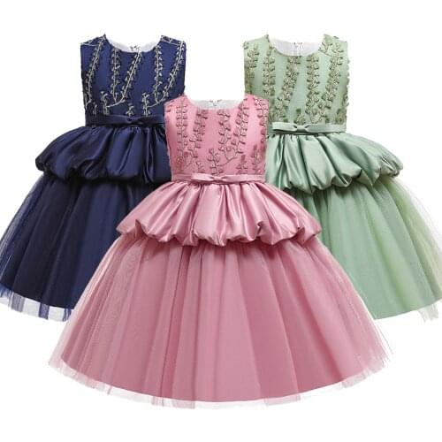 First communion dresses for girls Elegant Satin Tulle Princess Ball Dress Party Wedding Birthday baby Dresses frocks Age 6 8 10
