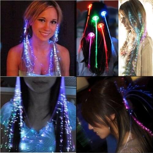 Colorful flash lgiht led hairpin hair braid costume party decoration glow in the dark pigtail optical fiber hairs holiday decor