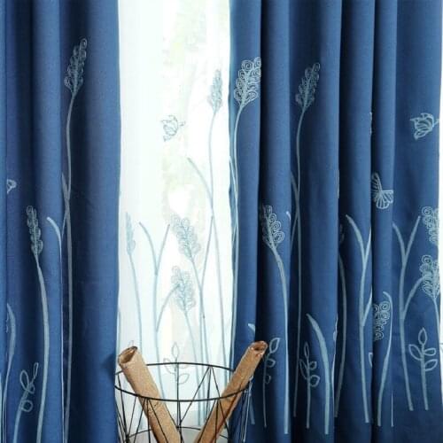 Modern Chinese Style Rice Fragrant Butterfly Embroidery Curtains for Living Room Bedroom Shading Curtains Pastoral Decoration