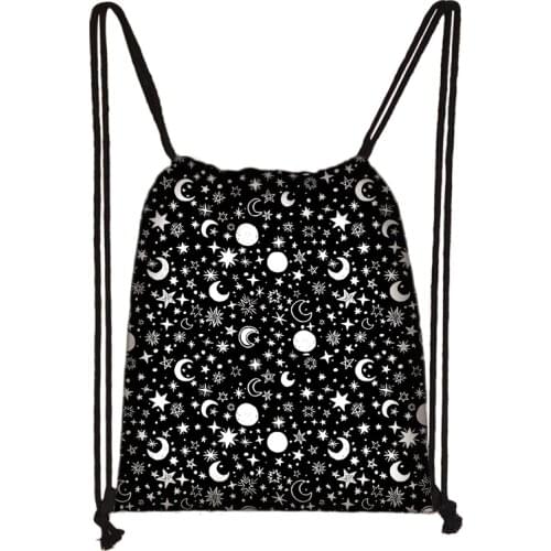 Sun/Moon Print Drawstring Bag Girls School Backpack Ladies Eco-friendly Foldable Shopping Bag Woman Beach Pouch Kids Storage Bag