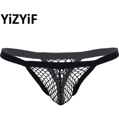 Men See Through Fishnet G-string Briefs Underwear Low Rise Bulge Pouch T-Back Thongs Underwear Panties Sexy Mens Underpants