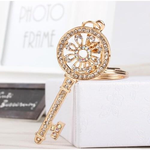 Vintage Key Round Flower New Crystal Charm Pendant Purse Bag Car KeyRing Chain Wedding Party Jewelry Favorite Gift