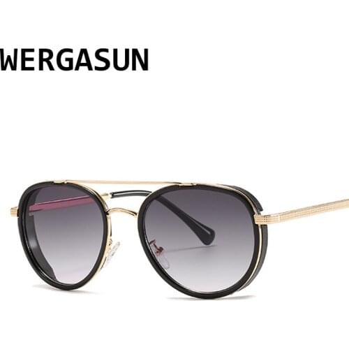 WERGASUN Vintage Round Steampunk Sunglasses Women Men Brand Metal Sun Glasses Ladies UV400 Steam Punk Design Sunglass Male
