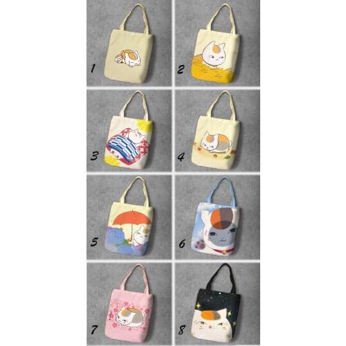 Natsume Yuujinchou Madara Cartoon Printed Canvas Shopping Bag Large Capacity Customize Tote Fashion Ladies Casual Shoulder Bags
