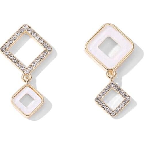 Charm S925 Post Fashion Earrings Wild Earrings Square Crystal Personality Asymmetric Net Red Earrings Women Cloud Jewelry
