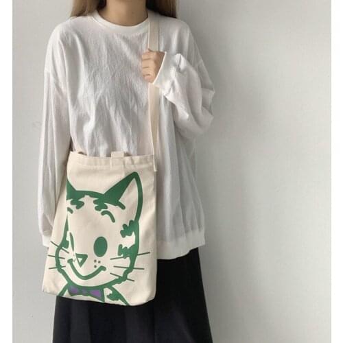 Women Crossbody Bags Cartoon Cats Dogs Canvas Shoulder Shopping Bags Student Cotton Cloth Handbags Tote Girls Messenger Bag