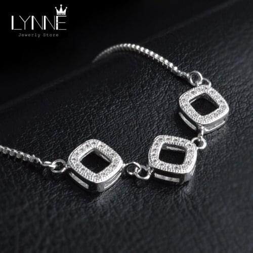 New Fashion Cubic Zirconia Three Square Pendant Chain Bracelets 925 Sterling Silver Adjustable Charm Bracelet Women Jewelry Gift