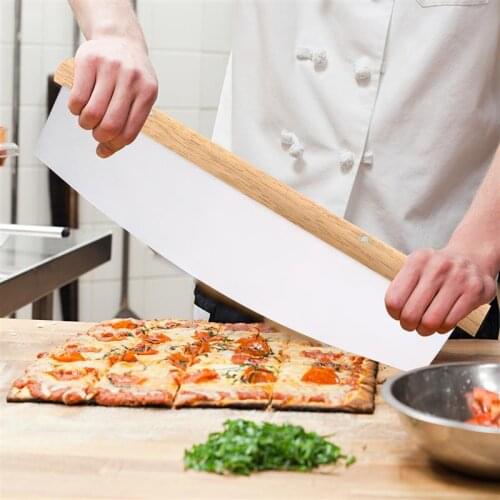 1Pc New Wooden Handle Vegetables Herb Pizza Cutter Slicer Chopper Blade Knife Cutting Tool Pie Cake Rocker Home Kitchen Supplies