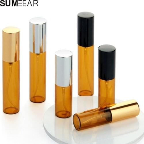 20pcs 5ml 10ml Amber Spray Bottle Mini Refillable Container Empty Atomizer Perfume Bottles Scent Pump Cosmetic Containers