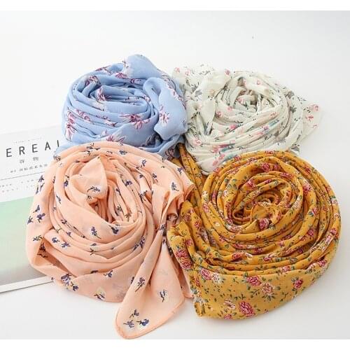 2020 New Flower Printed Chiffon Scarf Hijab Muslim women Headscarf Islamic Headwear Hijab Femme Musulman Lady Wraps and Shawls