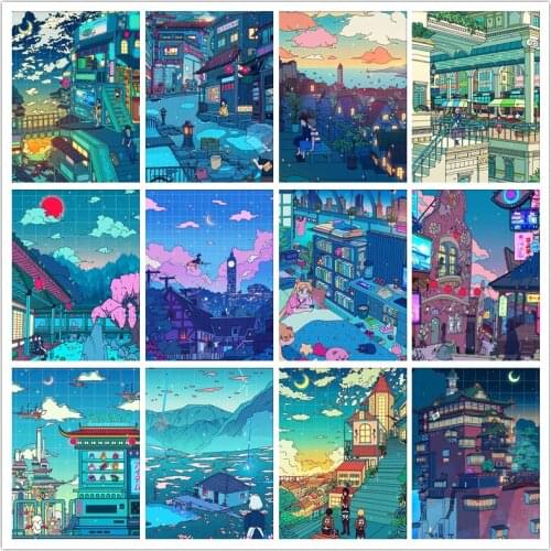 5D DIY Diamond Painting Landscape Street Night Painting Square/Round Diamond Inlaid Embroidery Cartoon Mosaic Home Decoration