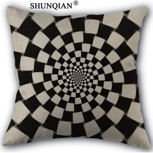Black and white pattern Pillowcase Custom Cotton Linen Square Decorative Pillow Cases Cover Zippered 45x45cm one side