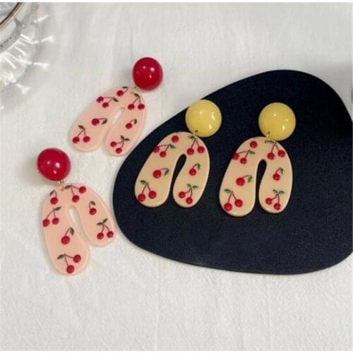 Elegant Temperament Fruit Cherry Acrylic Earrings Cute Girl Fashion Stud Earrings Trend Fine Jewelry Gifts