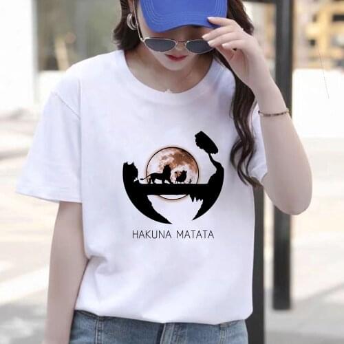Fashion Women T Shirt Summer Short Sleeve Casual White O-neck Tshirts Lion King Simba Print Cartoon T-shirts Polyester Tshirts