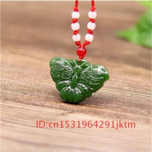 Chinese Charm Necklace Amulet Pendant Carved Jadeite Natural Fashion Women Gifts for Hand Men Jade Green Butterfly Jewelry