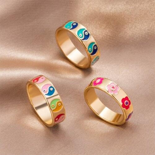 Yin Yang Ring for Women Small Daisy Tulip Love Rings For Girls Leisure Afternoon Tea Accessories Metal Rings Jewelry Gifts