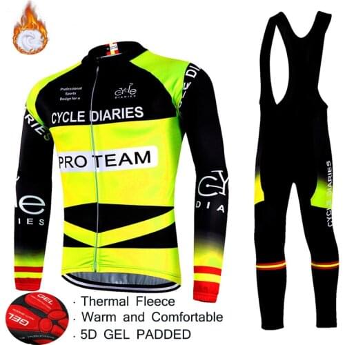 Cycle-Diaries Pro Team Winter Cycling Clothing Winter Thermal Fleece Cycling Jersey Sets Mountain Ropa Ciclismo 5D Gel Padded