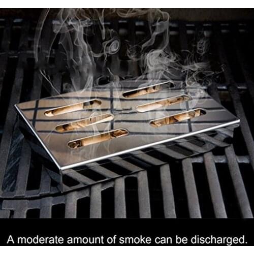 Stainless Steel Barbecue Meat Smoker Box For BBQ Grill Wood Chips Grill Accessories Barbecue Meat Smoking With Hollowed Lid #15