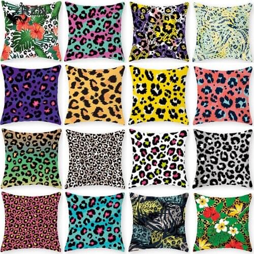 Colorful Leopard Print Sofa Decorative Cushion Cover Pillow Pillowcase Polyester 45*45 Throw Pillow Home Decor Pillowcover 40817