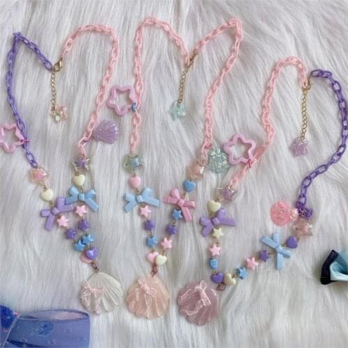 Lolita Cute Sweet Necklace AP Shell Sweet Five-Pointed Star Bow Sweet Harajuku Necklace