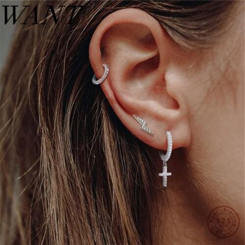 WANTME Minimalist Real 925 Sterling Silver Pavé White Zircon Lightning Small Stud Earrings for Fashion Women Teen Jewelry Gift