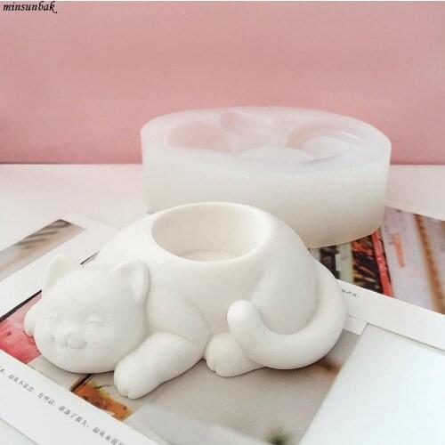 Minsunbak Super Cute Cat Silicone Mold Animals, Cats, Cement Flower Pots, Plaster, Resin Molds DIY Scented Candle Holder Tools