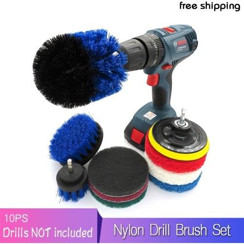 10Pcs Nylon Drill Brush Set For sofa, kitchen, bathroom Scrubber Brush Scouring and Scrub Pads All Purpose Cleaner