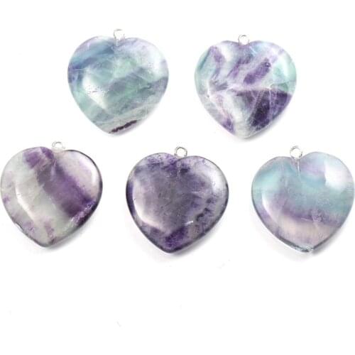Natural Semi Precious Stone Pendant Heart-Shaped Fluorite DIY For Making Necklaces And Bracelets