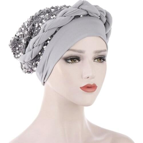 2021 New Rhinestone Turban Africain Femme Glitter Elastic Muslim Hijab Bonnet Women Head Wraps Braids Turbante Mujer Auto Gele