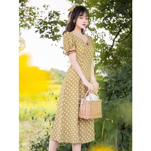 2021 new fashion womens clothing V-Neck Vintage Dot woman dress dresses