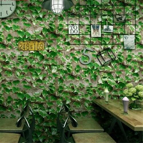 Beibehang wallpaper Restaurant restaurant snack decoration small restaurant wallpaper retro ivy green leaf background wallpaper