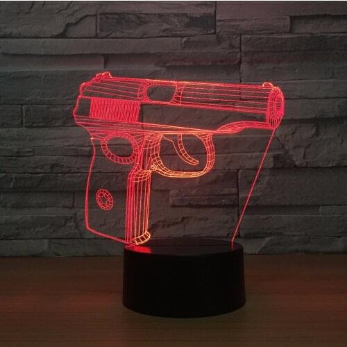 Pistol 3d Night Light Touch Wardrobe Bedside Usb Customizable Gift 3d Light Fixtures Lovely 7 color change 3D Lamp