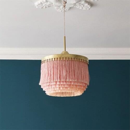 Post-modern Pink Fringed Cotton Line Pendant Lights Princess Room Decorative Lamp Art Restaurant Bedroom Hanging Lights Fixtures