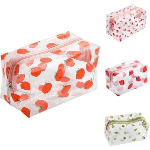 Portable Cute Pencil Box Large Capacity PVC Waterproof Multi-use Visible Printed Stationery Cosmetic Storage Bag for Daily Use