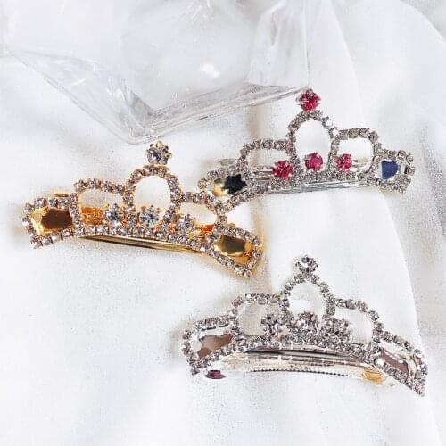 Clear Rhinestone Crown Tiara Barrettes For Girls Little Princess Crystal Tiara Hair Jewelry Flower Girls Hair Clip